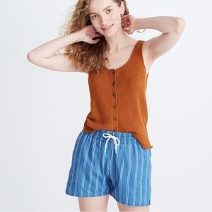 NWT Madewell Drawstring Pull-on Short Katia Stripes Elastic Waistband Size L
